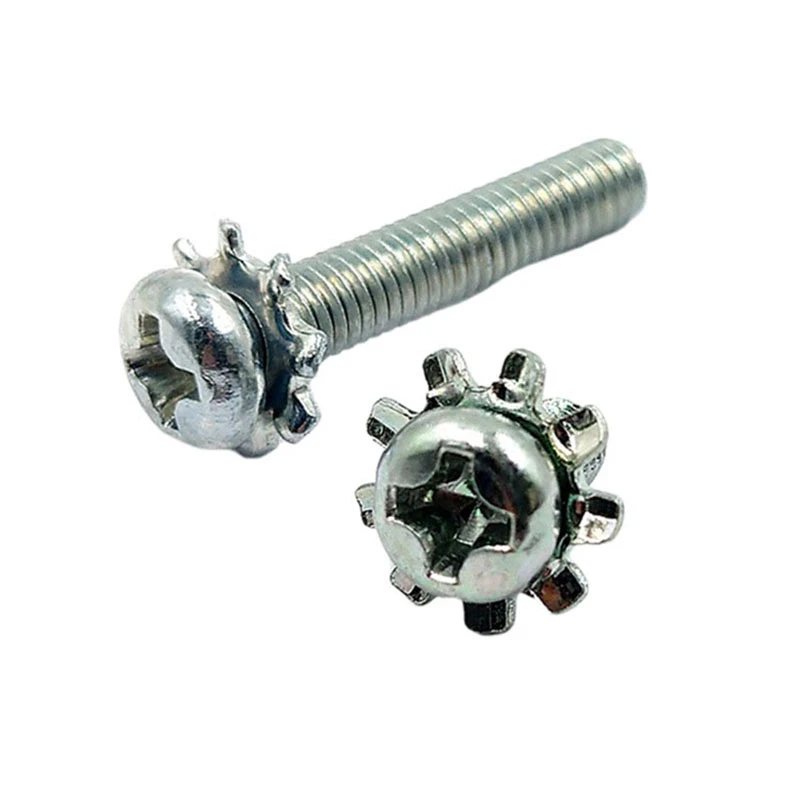 Pan Head Vít với máy giặt khóa răng bên ngoài